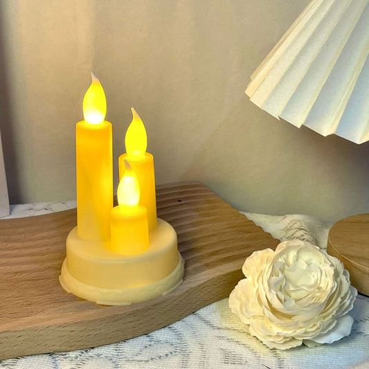 3 Lumânări LED Decorative cu Flacără Efect, Lumină Caldă, Bază Rotundă Elegantă pentru Decor
