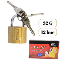 Lacat Auriu Gusam 32mm cu 3 chei, 12 buc/set Engros