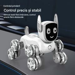 Cățel Robot Interactiv 19x15x16cm cu 8 Roti Omni-Direcționale Mișcări Acrobați , Lumină și Muzică Control prin Telecomandă Baterie Durabilă și Ecran LED Animat Diferite Culori Engros