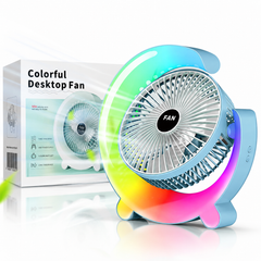Ventilator Portabil 24cm cu Iluminare LED Multicolora, 3 Trepte de Viteză, Rotire Reglabilă, USB, Diferite Culori