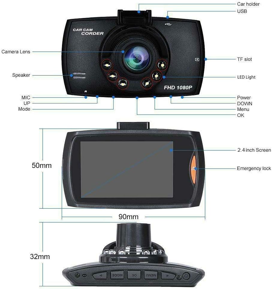 Cameră Auto Mini DVR 8.5x5cm, 5V, Înregistrare Video HD, Montaj pe Parbriz, Senzor Mișcare, Suport Card Memorie;