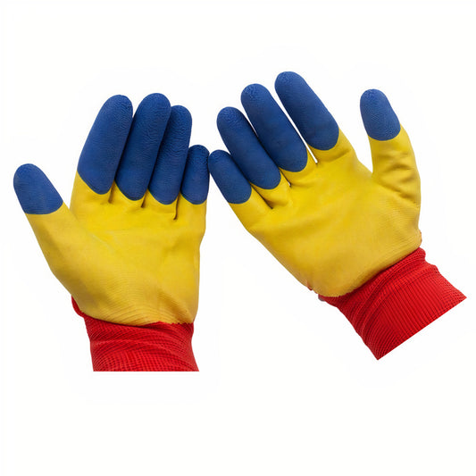Manusi de Protectie Acoperite cu Latex ,12/set, Marimea 10, Albastru, Galben si Rosu Engros