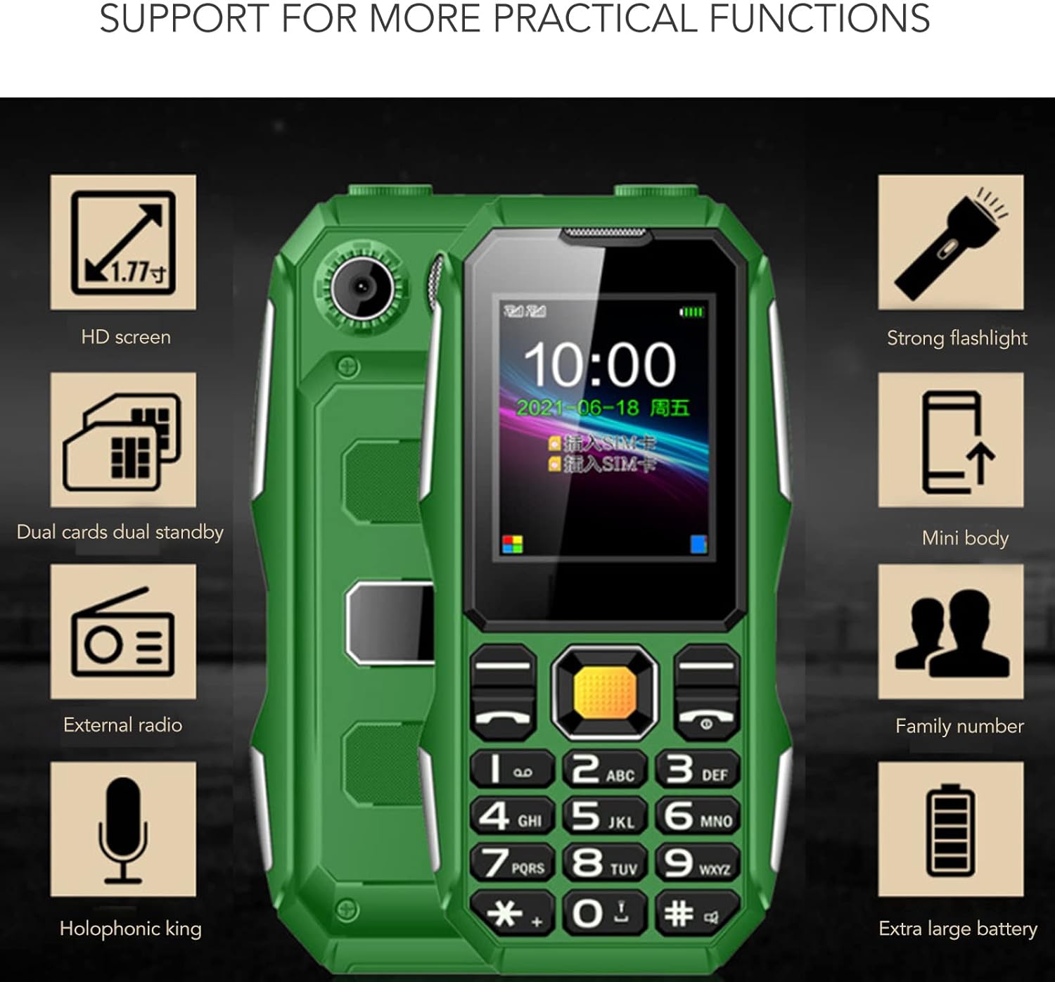 Telefon Mobil Robust W-2021, Dual SIM, 11.5x5cm, Baterie Mare, Lanternă LED, Difuzor Puternic, Radio FM, Multimedia și Taste&nbsp;