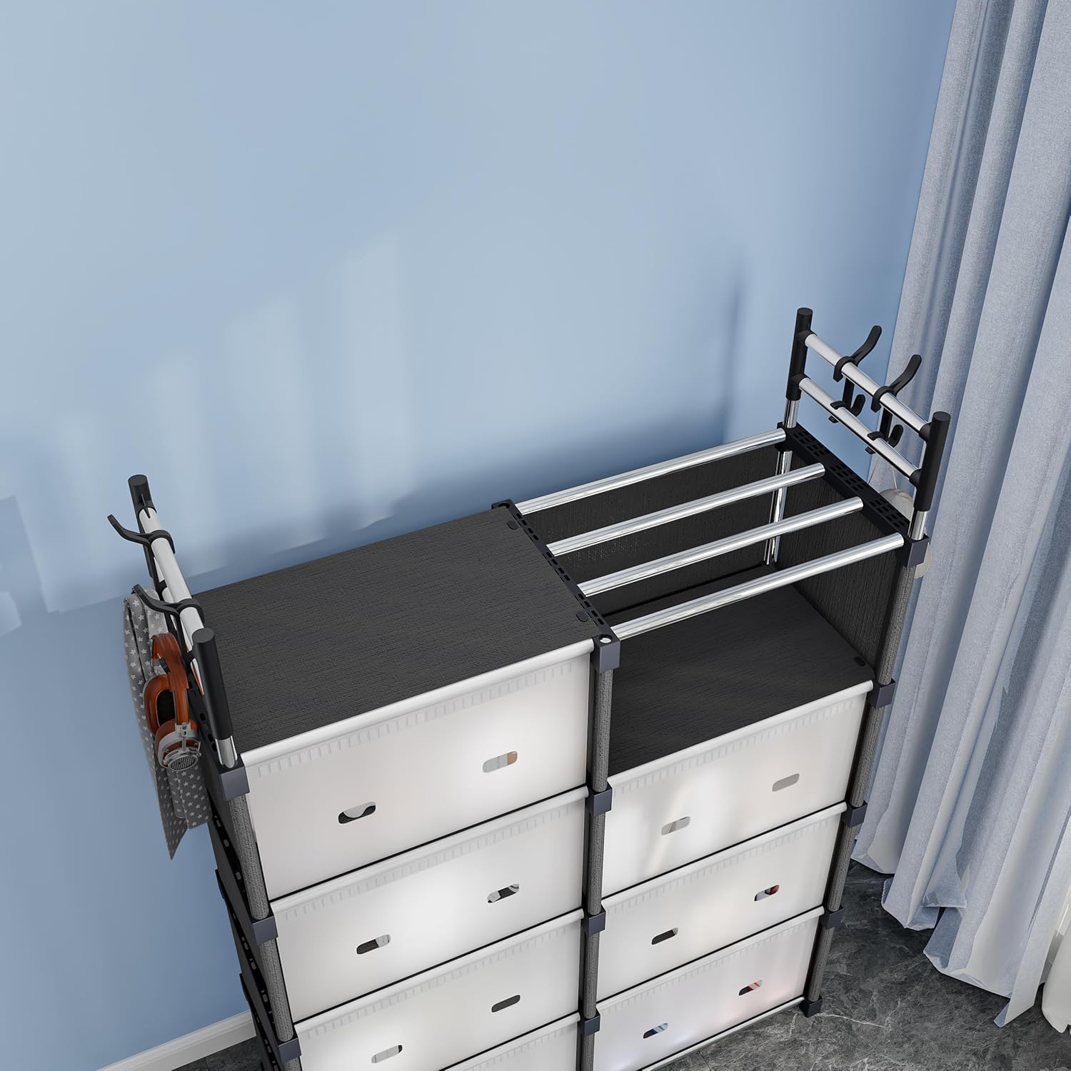 Dulap Organizator Modular 123x84x32cm, cu 8 Compartimente și Uși Rabatabile, Cadru Metalic