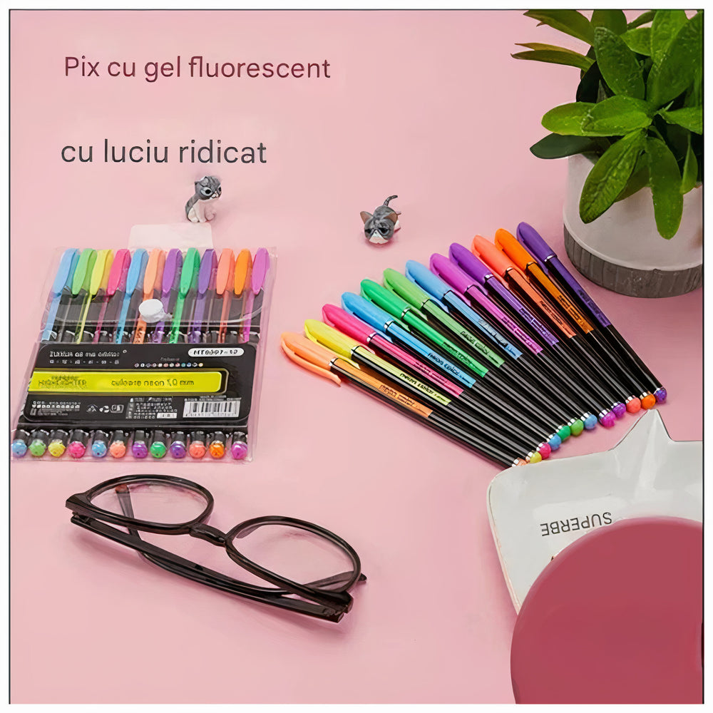 ​Pix cu Gel 8/Set, Fluorescent Colorat, 14 cm Engros