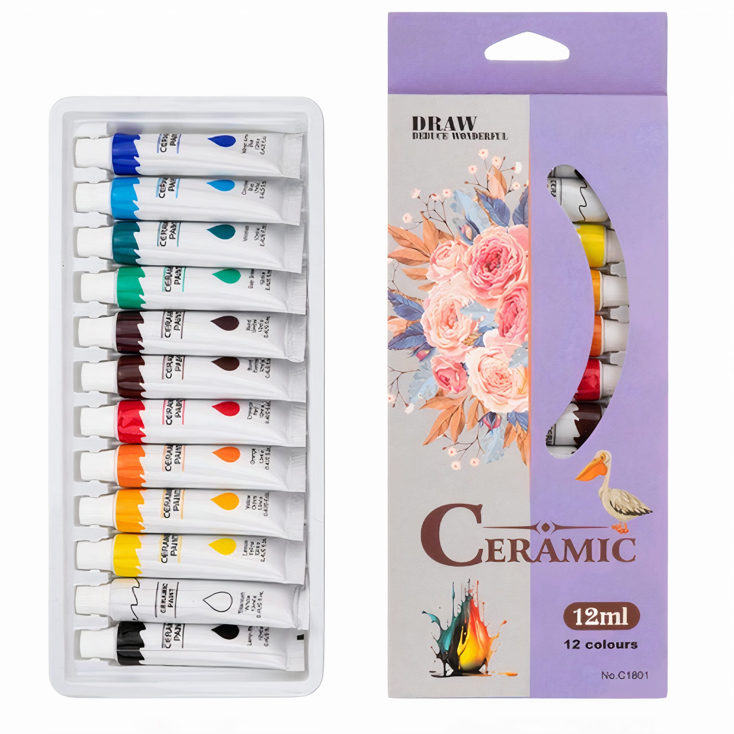 Tempera Acuarele la Tub pentru Ceramica 12ml pe Baza de Ulei 12/set, Diferite Culori Engros