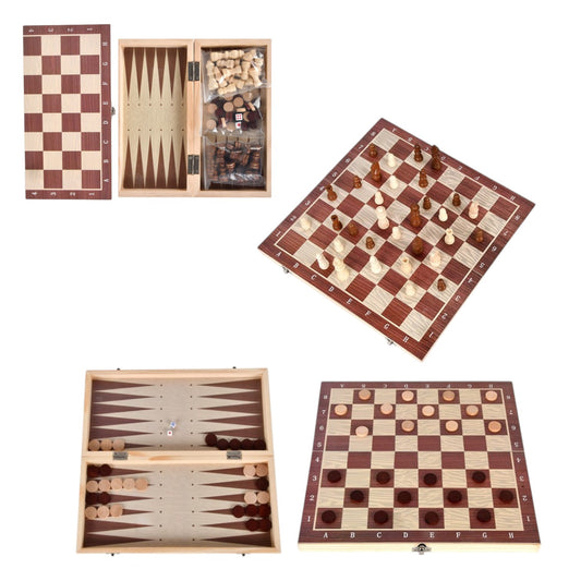 Tabla de Joc 3IN1 Sah si Table, 39x19cm din Lemn