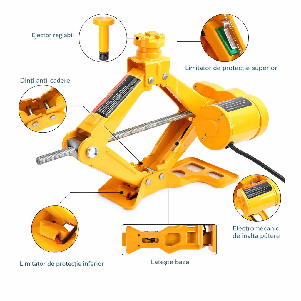 Cric Electric Auto 3T, 40x15.5cm Ridicare 12-42cm, Elevator tip Foarfecă pentru Schimbarea Anvelopelor cu Telecomandă, Set Complet cu Accesorii, Portabil în Cutie&nbsp;