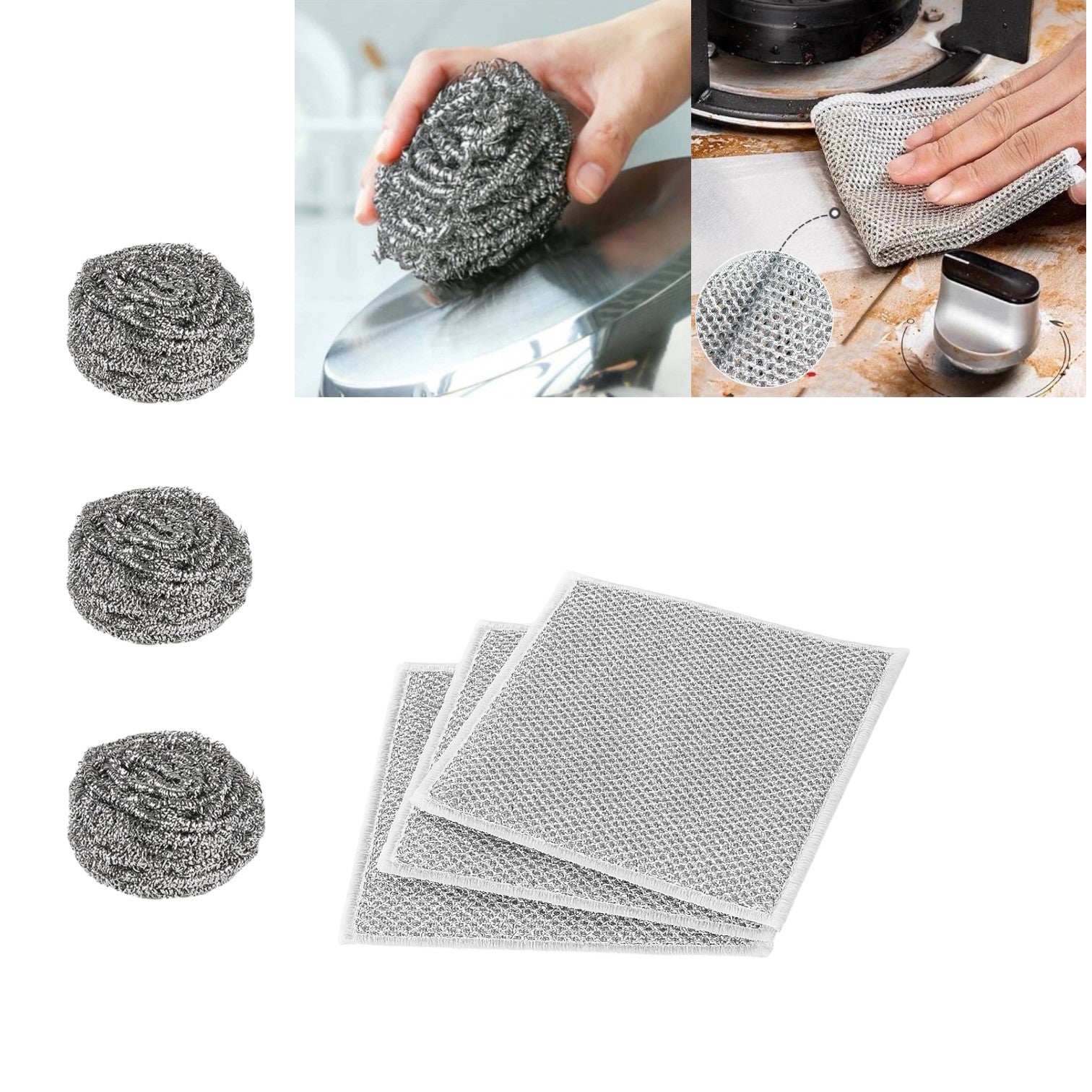 Accesorii de Curățenie pentru Vase, Burete Sarma 3/set cu Lavete Inox 3/set