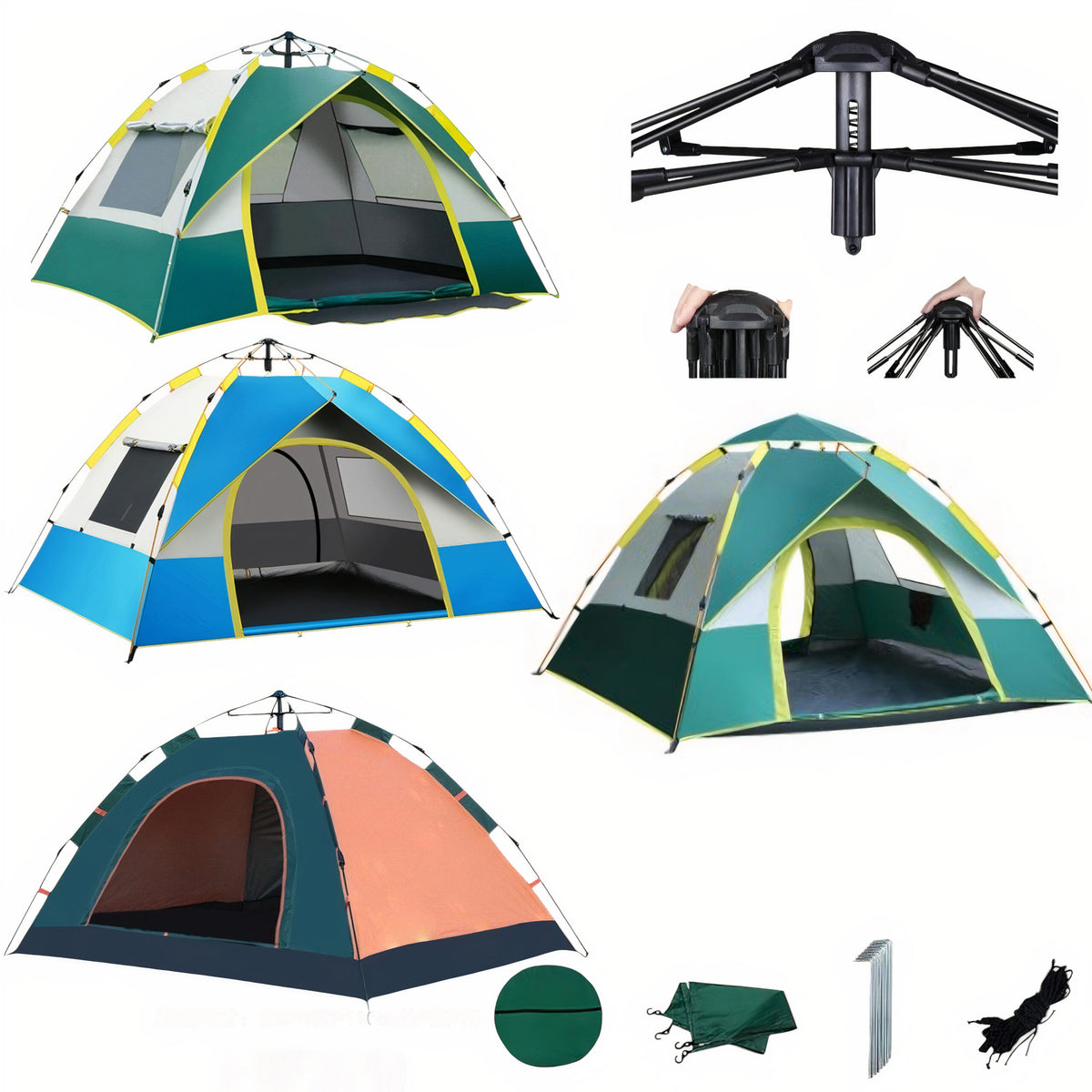 Cort Camping 2x1m cu Deschidere Automata Impermeabil, Protectie UV cu 2 Usi Diferite Culori Engros