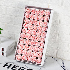 Trandafiri Parfumati 50/set din Sapun, Floarea 7x6cm, Cutia 45x23cm, Roz Pastel Engros