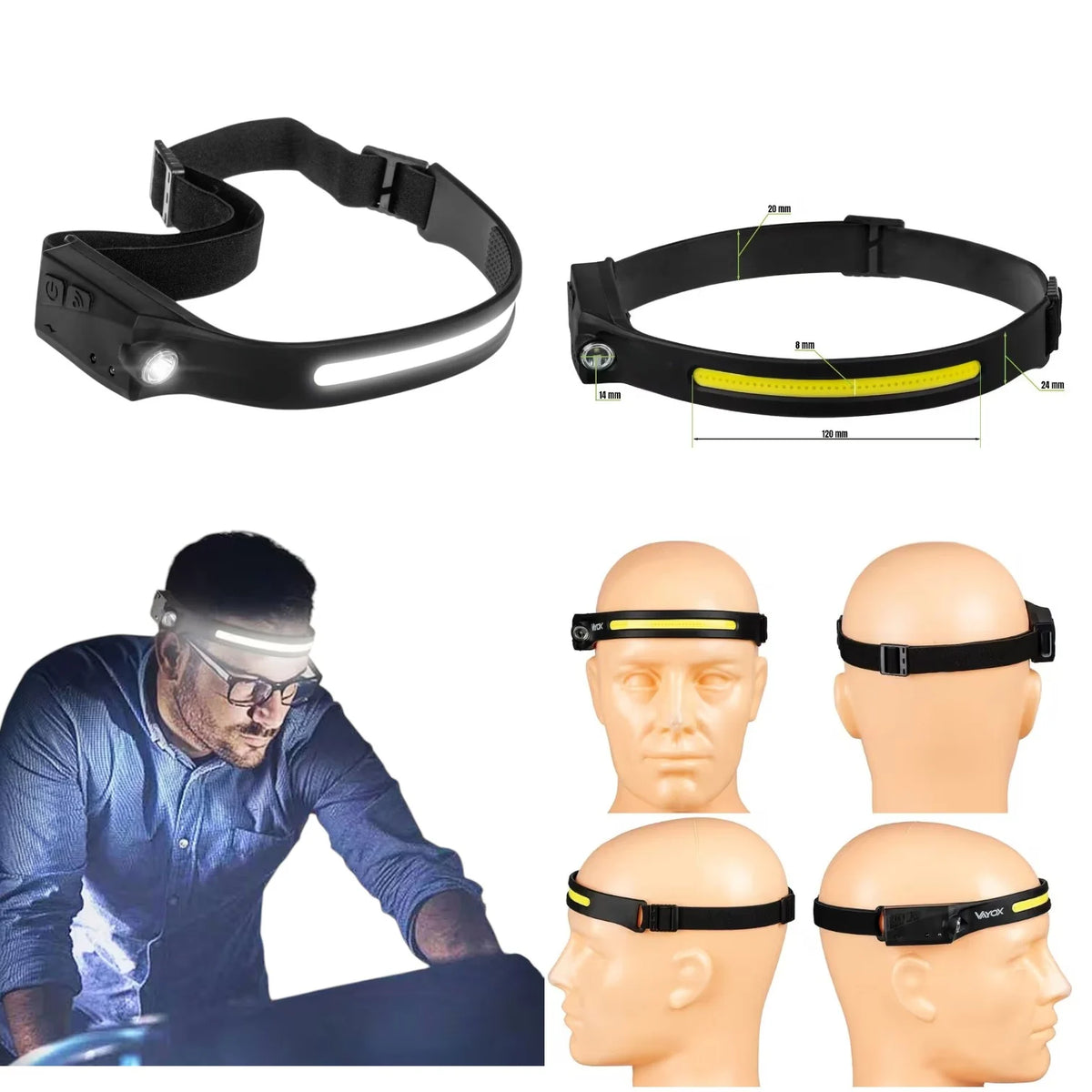 Lanterna Frontala LED, cu Acumulator, Impermeabila cu Moduri de Lumina