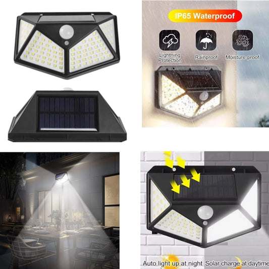 Lampa Solara Led cu Senzor de Miscare 10x13cm de Perete, Forma Unghiulara BK 100