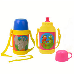Sticlă din Plastic pentru Copii cu Pai Retractabil și Capac Model Cană, cu Curea Diferite Culori Engros