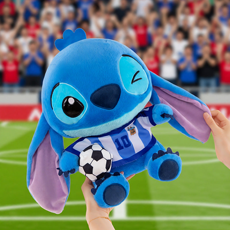 Jucărie de Pluș Stitch Fotbal 25cm, Ediția Campionatului Mondial, cu Minge de Fotbal&nbsp;