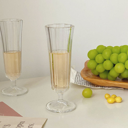 Pahar cu Picior 16cm, din Sticlă 6/set, Model Striat, Transparent