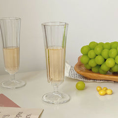 Pahar cu Picior 16cm, din Sticlă 6/set, Model Striat, Transparent