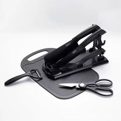 Set Bucătărie 7 Piese cu Tocător, Cuțite și Foarfecă, Suport Inclus, Oțel Inoxidabil, Mânere Ergonomice, Model Profesional
