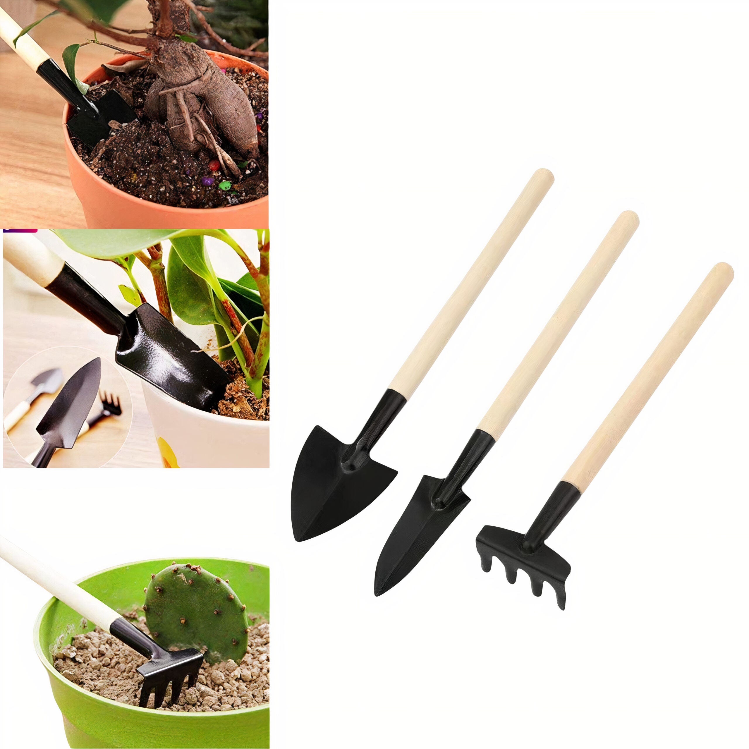 Unelte de Grădinărit 3/set, cu Maner din Lemn 20cm Diferite Modele Engros
