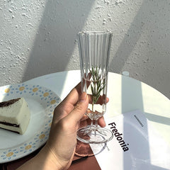 Pahar cu Picior 16cm, din Sticlă 6/set, Model Striat, Transparent