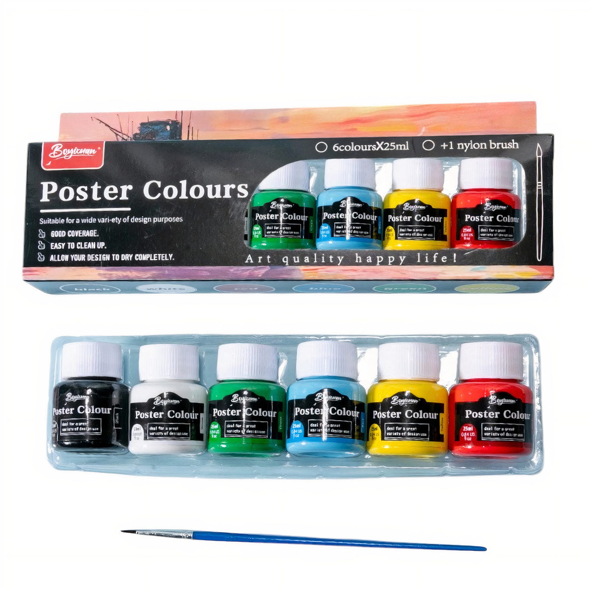 Acuarele la Borcan 25ml Poster 6/set, Diferite Culori cu Pensula 15cm Engros