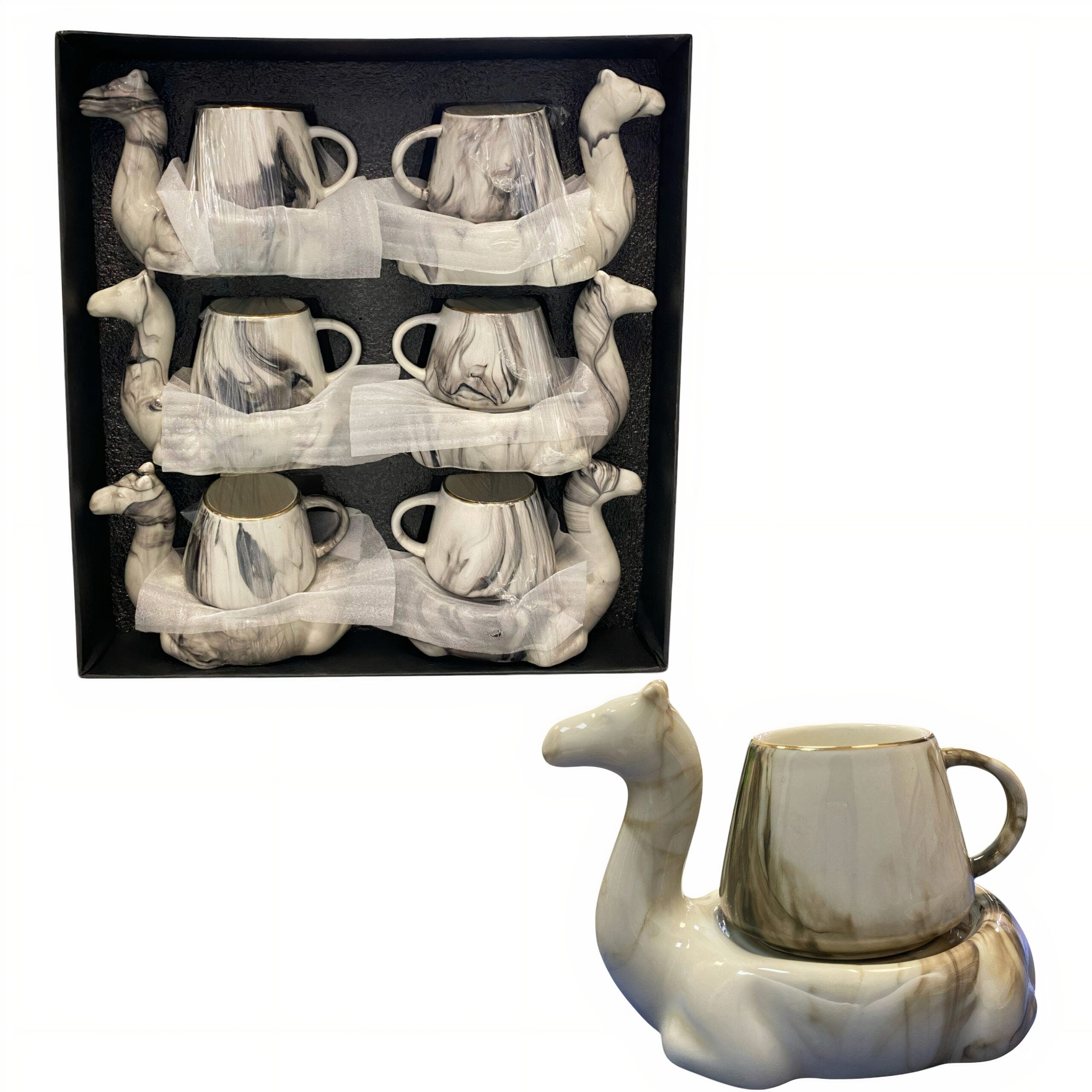 Cana cu Suport 6/Set, in Forma de Camila, 10cm din Ceramica, 4x6x4cm Engros