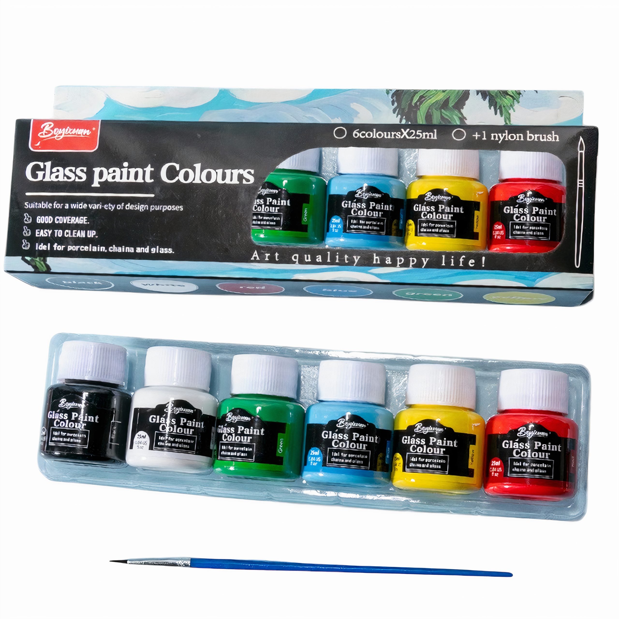 Acuarele la Borcan 25ml pe Sticla 6/set, Diferite Culori cu Pensula 15cm Engros