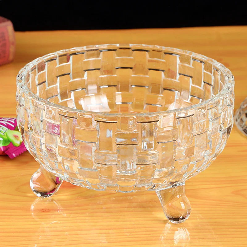 Bombonieră din Sticlă 17x15cm, cu Picior și Capac, Model Cristal Împletit