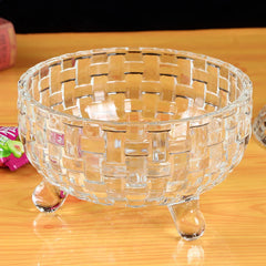 Bombonieră din Sticlă 17x15cm, cu Picior și Capac, Model Cristal Împletit