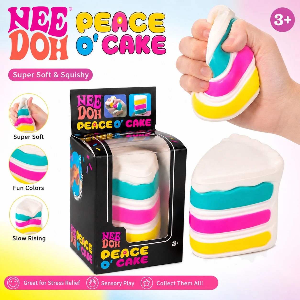 Jucărie Squishy Felie de Tort, 7.5×5×4.5cm Antistres, Super Moale și Elastică, Model Peace O' Cake, Diferite Culori&nbsp;