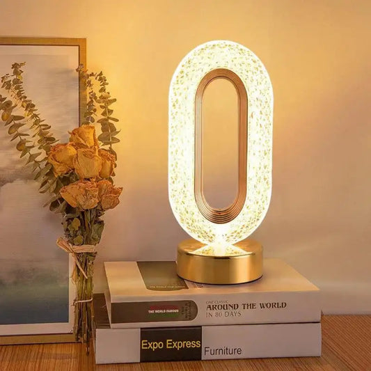 Lampă LED Decorativă 26x12x10cm, Ovală cu Suport si Touch Control, Model Cristal cu 3 Moduri de Lumina&nbsp;