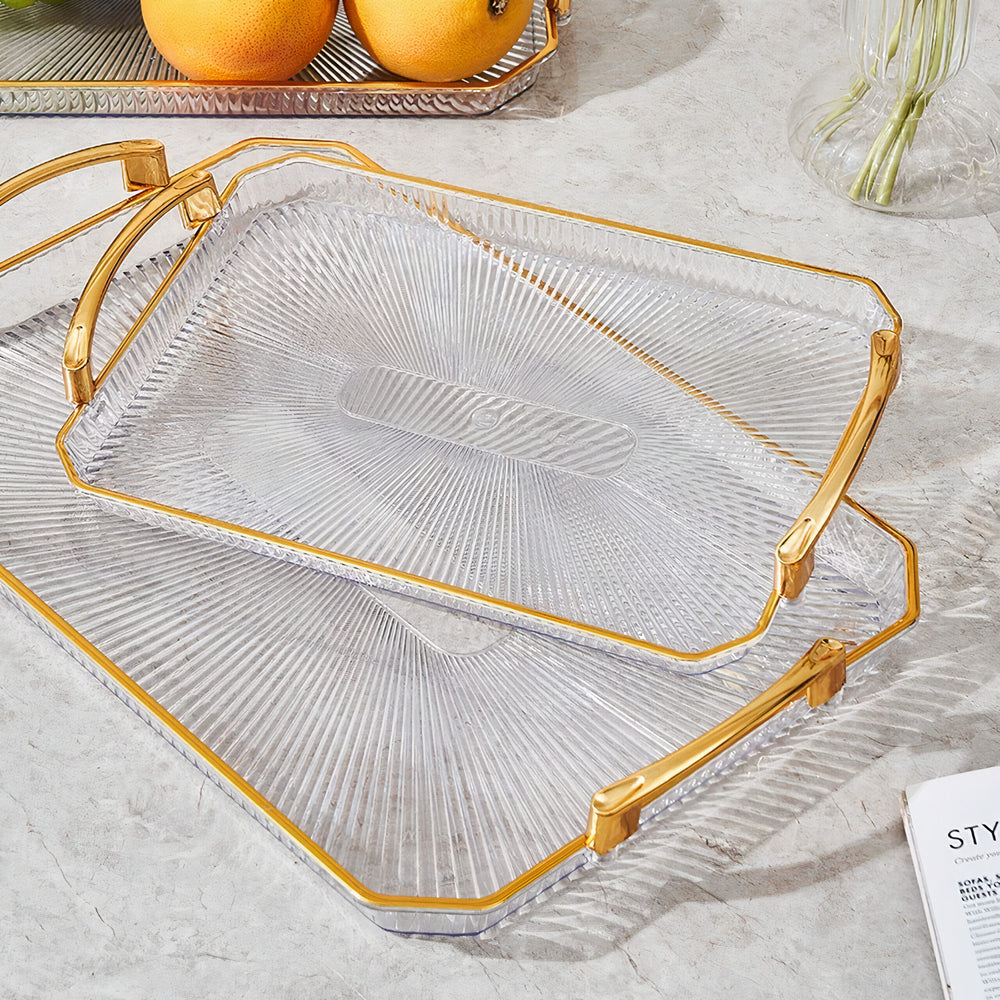 Tava din Plastic cu Maner din Plastic, Dreptunghiulara, Aurii, 3/set Diferite Dimensiuni Engros