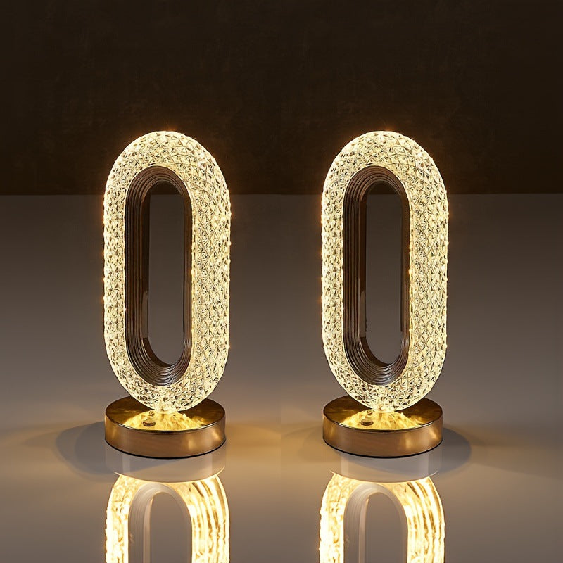 Lampă LED Decorativă 26x12x10cm, Ovală cu Suport si Touch Control, Model Cristal cu 3 Moduri de Lumina&nbsp;