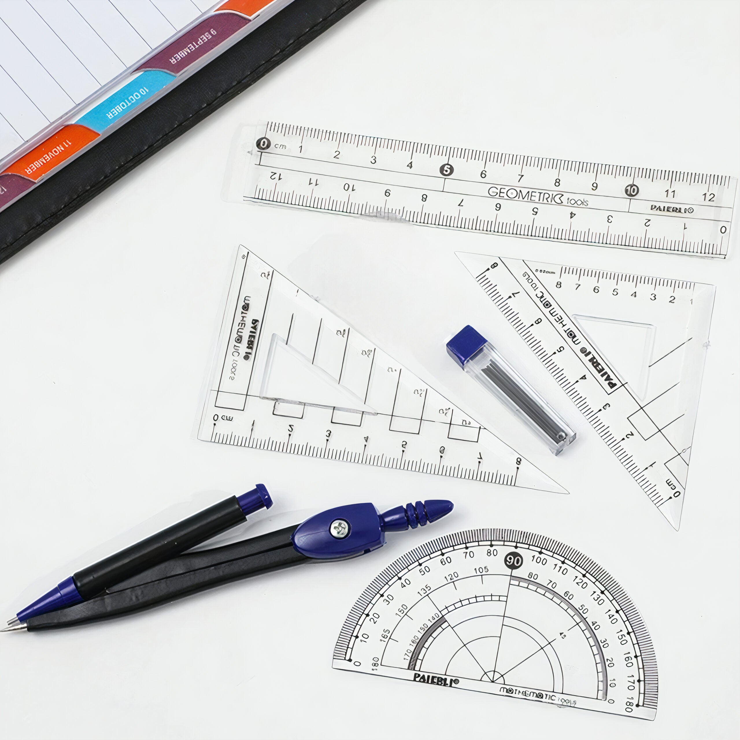 Trusa de Geometrie 12/Set, din Plastic, cu 7 Instrumente Engros