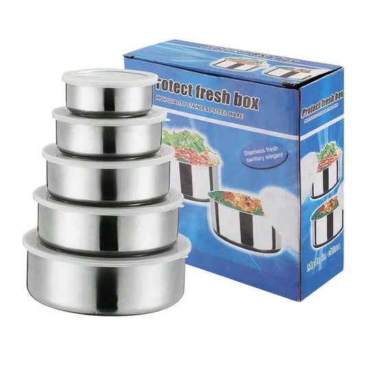 Caserole din Inox 5/set cu Capac Ermetic, de Diferite Dimensiuni