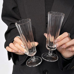 Pahar cu Picior 16cm, din Sticlă 6/set, Model Striat, Transparent