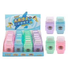 Ascutitori Colorate 24/Set, cu Guma de Sters, Forma Robot, 9 cm Engros