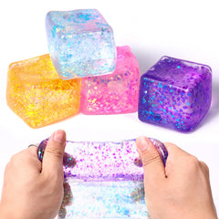 Cub Antistres 12/set, Glitter Ice Cube 4x4cm, Jucărie Senzorială Squishy din Gel Elastic, cu Textură Crystal Stretch &amp; Squeeze&nbsp;