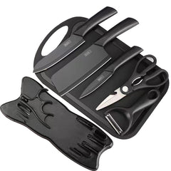 Set Bucătărie 7 Piese cu Tocător, Cuțite și Foarfecă, Suport Inclus, Oțel Inoxidabil, Mânere Ergonomice, Model Profesional