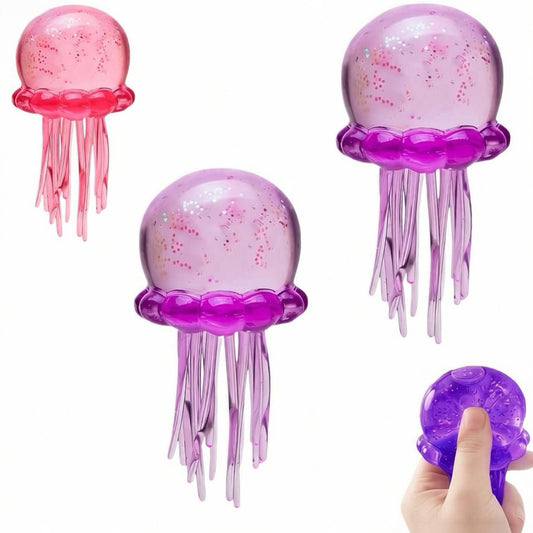 Jucarie Senzorială 12cm, Jelly Squish Meduză, Squishy Elastic cu Glitter și Tentacule Moi, Stretch &amp; Squeeze, Diferite Culori&nbsp;