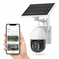 Cameră Supraveghere Solară 19cm, 4K Ultra HD, Rotire 360°, Triple Lens Design, o Cameră Reală, 2 Antene Wi-Fi, Vedere Nocturnă IR, Audio Bidirecțional, Control prin Telefon&nbsp;