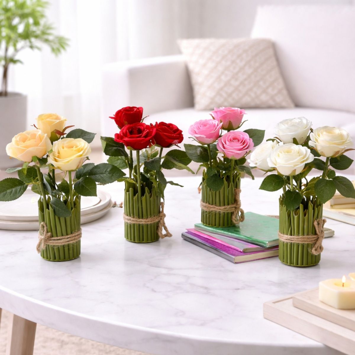 Aranjament Floral Artificial 23cm cu 3 Trandafiri în Ghiveci Engros