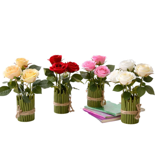 Aranjament Floral Artificial 23cm cu 3 Trandafiri în Ghiveci Engros