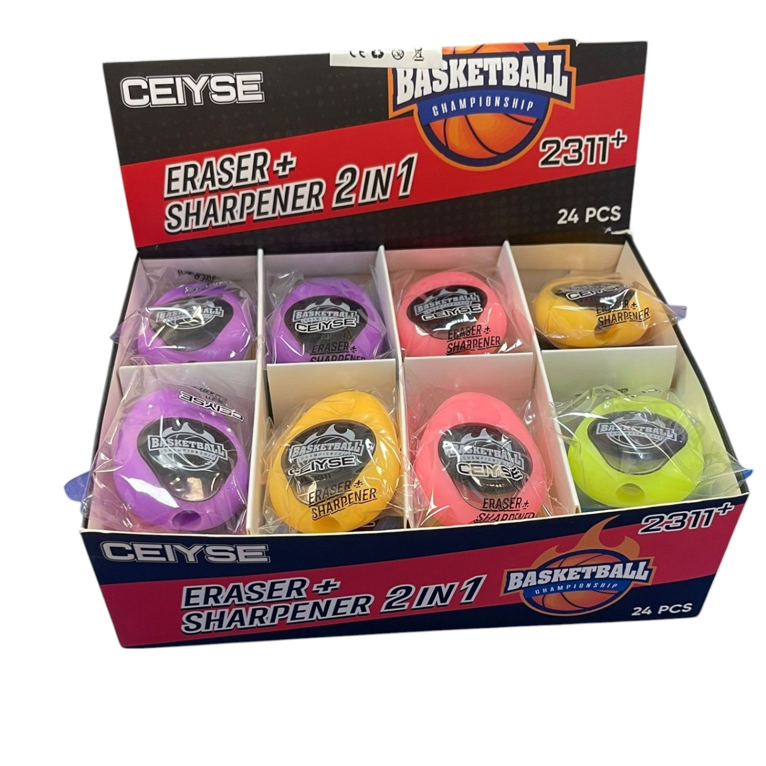 Ascutitori cu Guma de Sters Colorata 24/Set, Forma Ovala, 6 cm Engros
