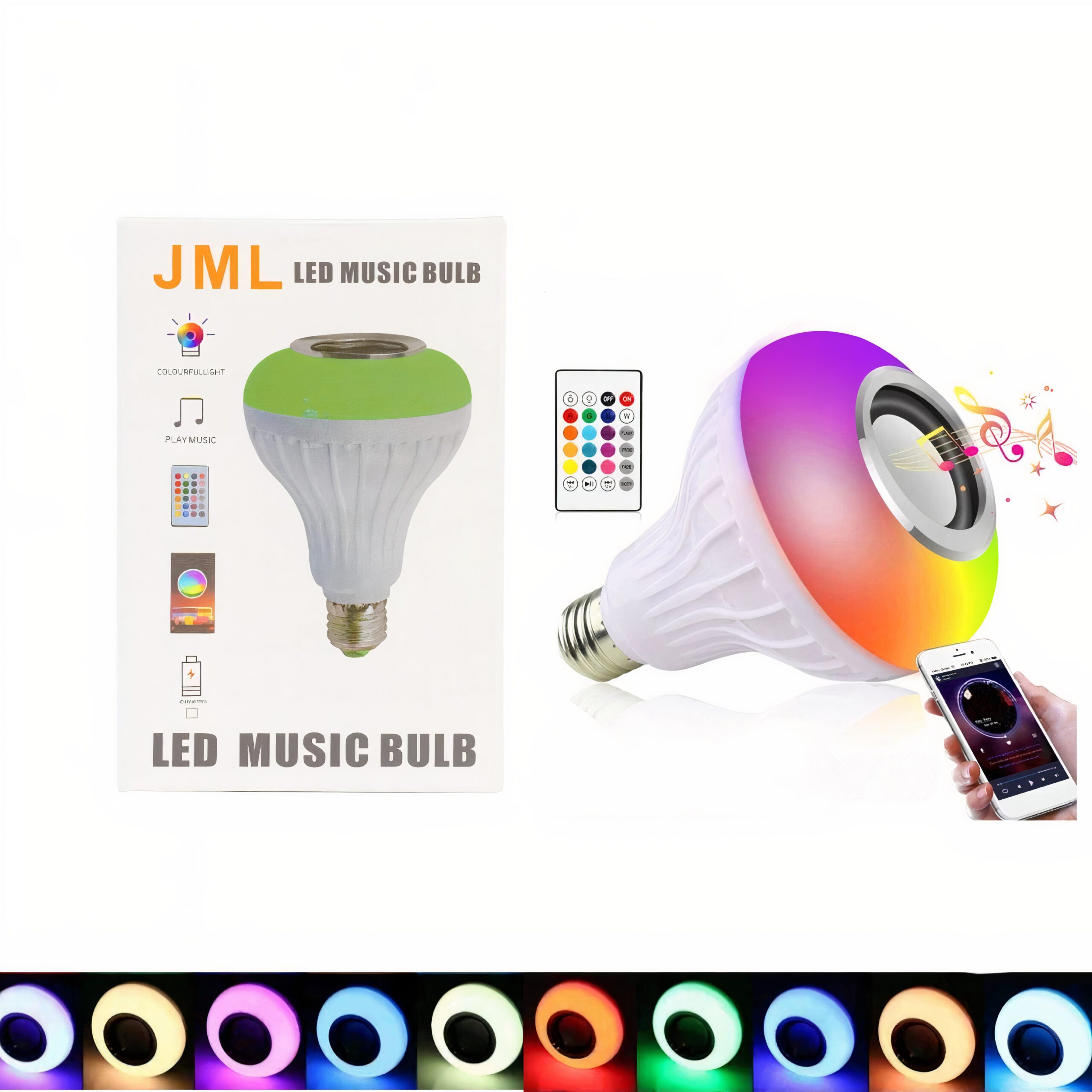 Bec LED 13x9cm Muzical cu Difuzor Bluetooth și Telecomandă, Lumină RGB Multicoloră, Control prin Telefon Engros