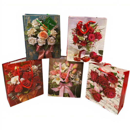 Pungi de Cadou 12/set Diferite Modele Florale 18x21.8x8cm Cartonate Engros