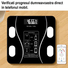 Cântar Inteligent 26x26cm cu Conectare Bluetooth, Analiză Corporală Completă și Aplicație Mobilă, Afișaj LCD