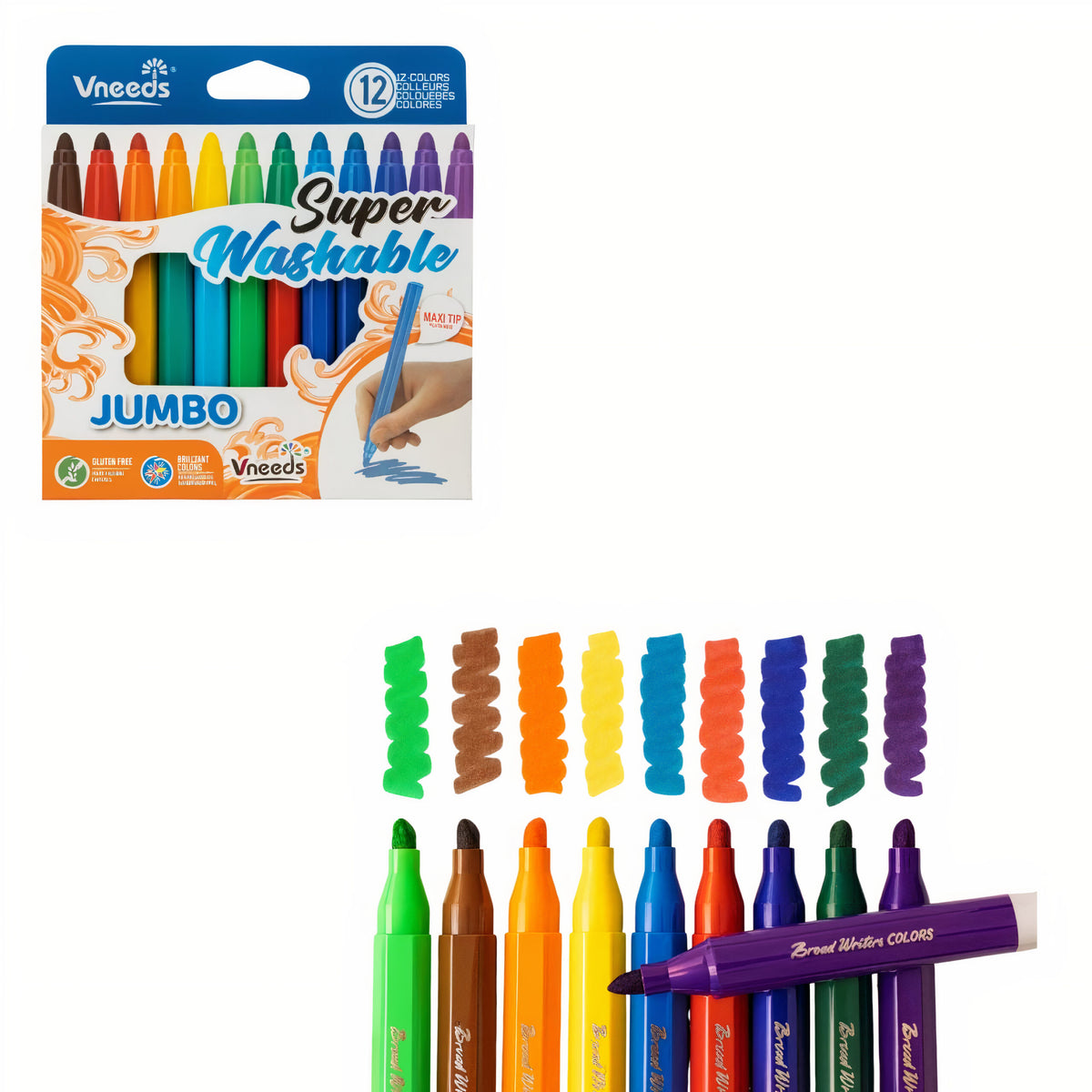 Carioci Jumbo 14cm Lavabile 12/set cu Vârf Gros Diferite Culori Engros
