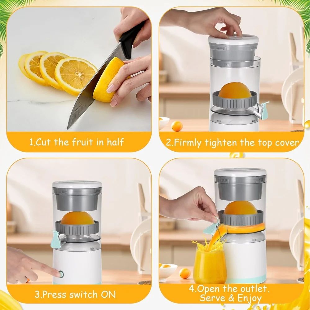 Storcător Electric 24x14cm pentru Citrice, USB Reîncărcabil cu Con de Stoarcere și Recipient Transparent