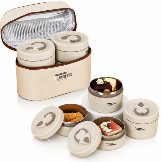 Caserole Termice 4/set din Inox 12x8cm, cu Husă de Izotermă Portabila